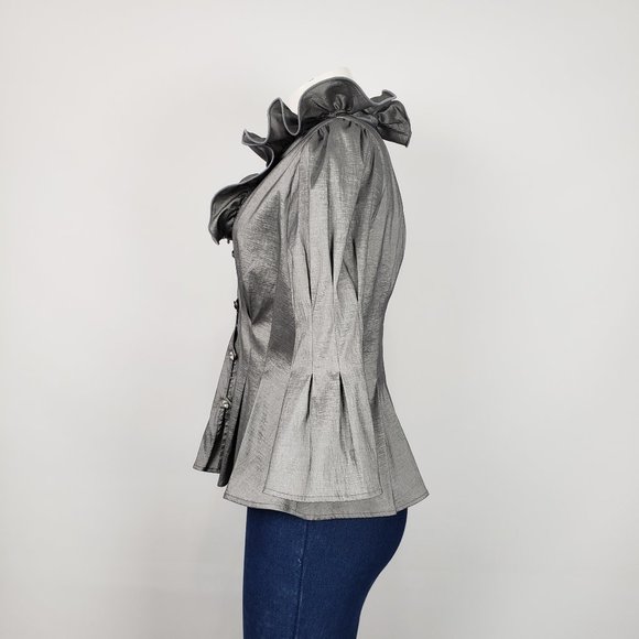 Joseph Ribkoff Silver Ruffle Jacket Size 12 - Picture 5 of 11
